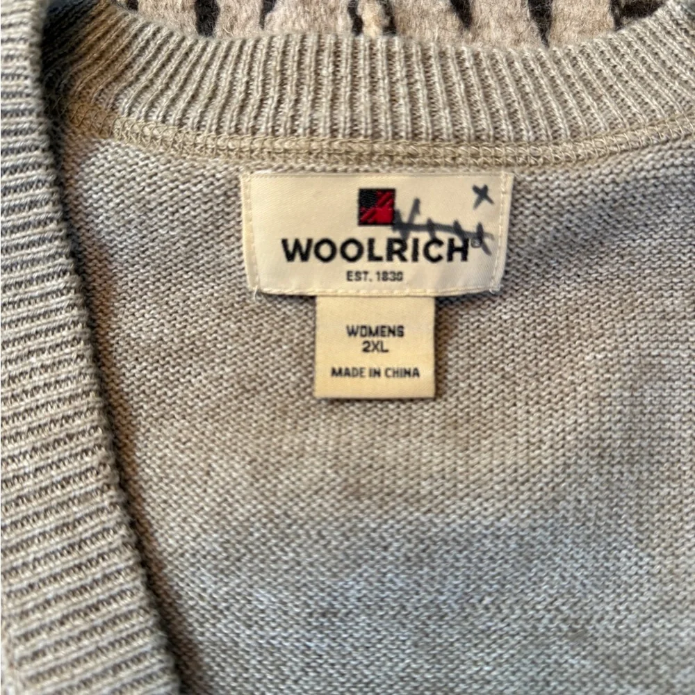 Woolrich V-Neck Beige Pullover Knit Long Sleeve Sweater Plus Size 2X